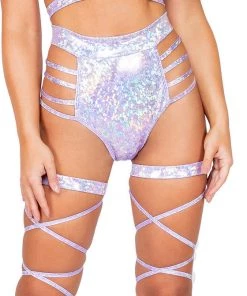 Roma Rave Bottoms Iridescent Side Strapped High Waist Shorts