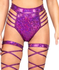 Roma Rave Bottoms Iridescent Side Strapped High Waist Shorts