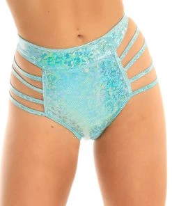 Roma Rave Bottoms Iridescent Side Strapped High Waist Shorts
