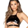 Roma Vinyl Underboob Cutout Buckle Crop Top