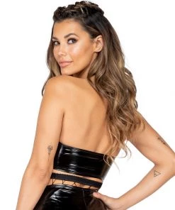 Roma Vinyl Underboob Cutout Buckle Crop Top