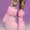 Pleasers Demonia Ashes Baby Pink Fuzzy Cuff Boots Shoes