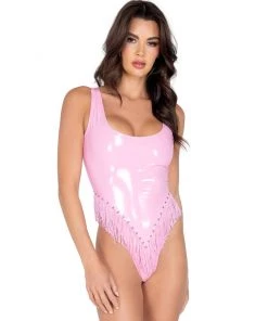 Roma Calling The Shots Studded Vinyl Romper With Fringe Detail Tops