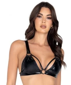 Roma Calling The Shots Vinyl Bikini Top With Ring Detail