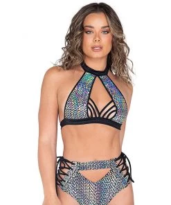 Roma Womens Astro Candy Halter Neck Top Cropped Top With Strap Detail