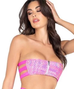 Roma Astro Candy Strappy Bandeau Top With Zipper Closure Womens