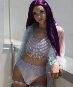 J. Valentine Holographic Spaghetti Strap Crop Top