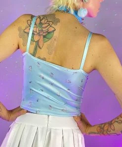 AE Womens Baby Blue Sweet Pea Flower Tank