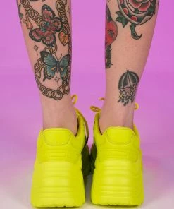 Berness Shoes Womens Neon Yellow Flexx Platform Sneakers
