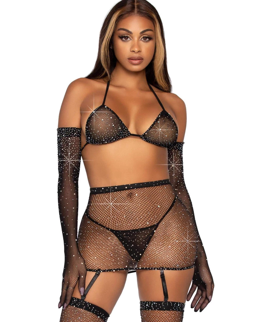 Leg Avenue Starlight Sparkle 5pc Fishnet Set New 12 Leg Avenue Starlight Sparkle 5pc Fishnet Set New
