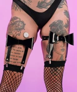 Daisy's Corsets New Black Patent Bow Leg Garters