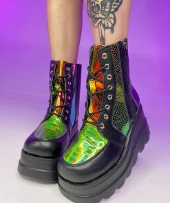 AE Golden Viper Black Platform Boots Womens