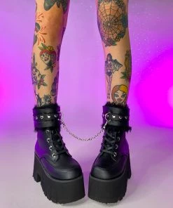 Pleasers Demonia Ashes Black Fuzzy Cuff Boots Shoes 17 Pleasers Demonia Ashes Black Fuzzy Cuff Boots Shoes