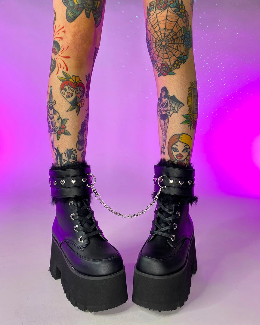 Pleasers Demonia Ashes Black Fuzzy Cuff Boots Shoes 6 Pleasers Demonia Ashes Black Fuzzy Cuff Boots Shoes