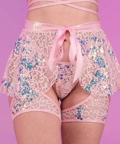 J. Valentine Pink Blush Sequin Net Tie Skirt