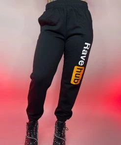 555stickers Rave Hub Black Sweatpants Womens