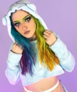 OhYes Fashion Cuddle Puddle Fuzzy Crop Hoodie