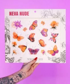 Neva Nude Womens Orange Butterfly Kisses Giant Temporary Tattoo Pack