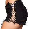 Be Wicked Womens Black Side Lace-Up Denim Shorts