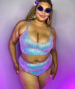 J. Valentine Sequin Double Strap Crop Top