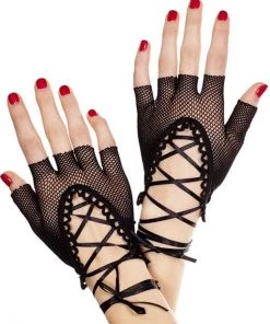 Music Legs Totally Bitchin' Lace-Up Fishnet Gloves Womens