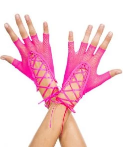 Music Legs Totally Bitchin' Lace-Up Fishnet Gloves Womens
