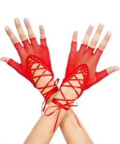 Music Legs Totally Bitchin' Lace-Up Fishnet Gloves Womens