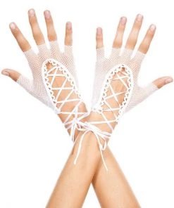 Music Legs Totally Bitchin' Lace-Up Fishnet Gloves Womens