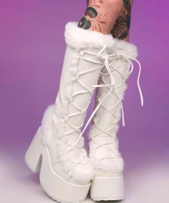 Pleasers Shoes Demonia White Furry Winter Faux Fur Boots
