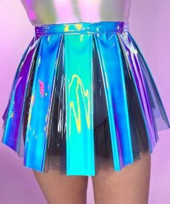 J. Valentine Unicorn Blues PVC Pleated Skirt Womens