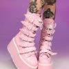 Pleasers Demonia Holo Pink Damned Mid-Calf Boots Shoes