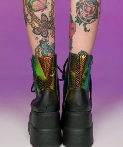 AE Golden Viper Black Platform Boots Womens