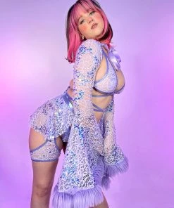 J. Valentine Lilac Sequin Fur-Trimmed Shrug New 19 J. Valentine Lilac Sequin Fur-Trimmed Shrug New