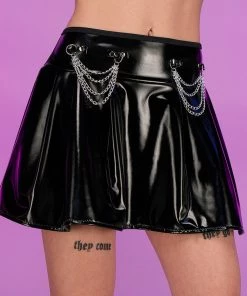 Bodyzone Sugar Baby Black Chain Pleated Skirt New