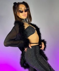 OhYes Fashion Bad Behavior Feather Trim Sheer Robe 40 OhYes Fashion Bad Behavior Feather Trim Sheer Robe