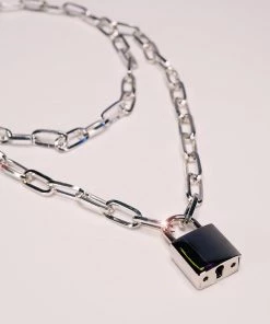 AE Womens Silver Lock & Key Necklace
