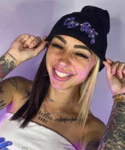 555stickers Cry Baby Graffiti Embroidered Black Beanie Accessories