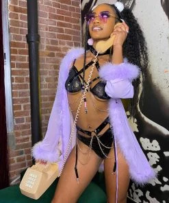 OhYes Fashion Bad Behavior Feather Trim Sheer Robe