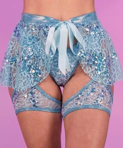 J. Valentine Aqua Sequin Net Tie Skirt New