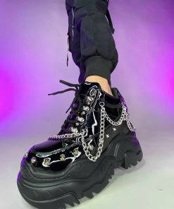 Realplay Corp Womens Black Patent Space Candy Chain Sneakers
