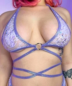 J. Valentine New Lilac Sequin Net Wrap Top