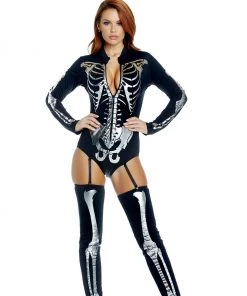 Forplay Silver Metallic Long Sleeve Skeleton Bodysuit & Thigh Highs Costume 6 Forplay Silver Metallic Long Sleeve Skeleton Bodysuit & Thigh Highs Costume