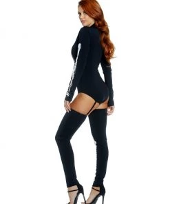 Forplay Silver Metallic Long Sleeve Skeleton Bodysuit & Thigh Highs Costume 7 Forplay Silver Metallic Long Sleeve Skeleton Bodysuit & Thigh Highs Costume