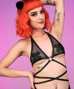 J. Valentine Dotted Luv Black Mesh Ring Wrap Top New