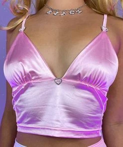 AE Pink Satin Skies Crop Top Womens