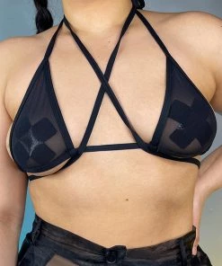 Shark Womens Black Sheer Bikini Wrap Top