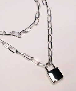 AE Womens Silver Lock & Key Necklace