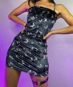 AE Butterfly Velvet Spaghetti Strap Dress