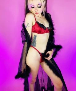 Be Wicked So Xxtra Xxtra Feather Trim Sheer Robe