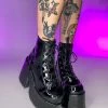 Pleasers Demonia Black Patent Lace-Up Platform Ankle Boots Shoes